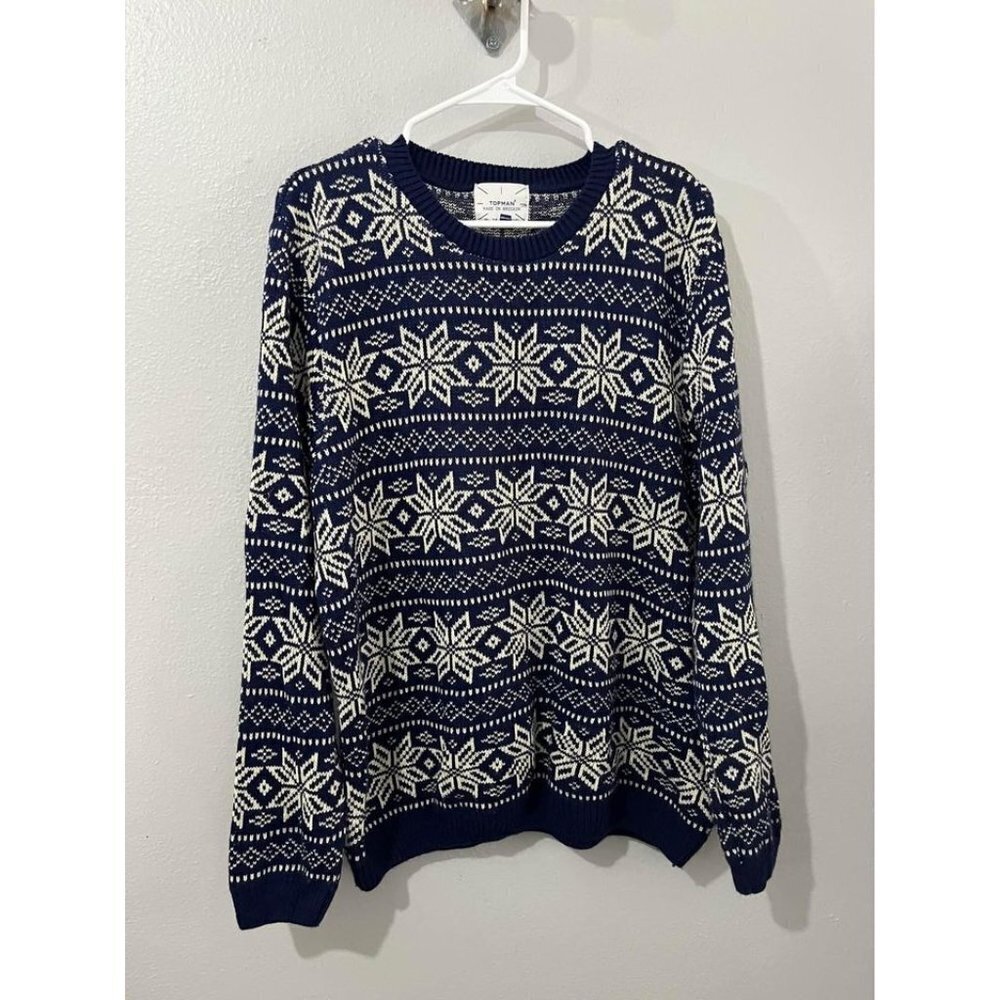 Topman Made In Britain Snowflake Chunky Knit Sweater Size Large